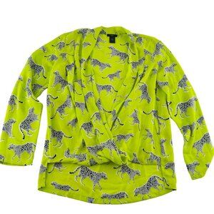 Ann Taylor Factory Petite XSP Lime Green Cheetah Print Drape Cardigan Blouse